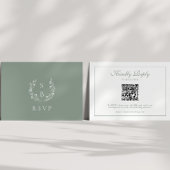 Monogram Krans Sage Groene QR Code Bruiloft RSVP Informatiekaartje