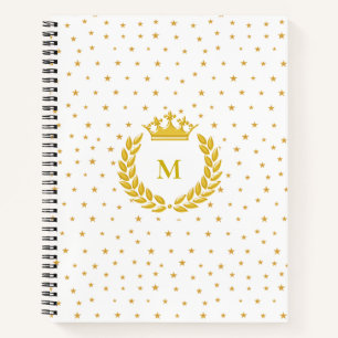Monogram, Kroon, Laurel & Gold Stars op White Notitieboek