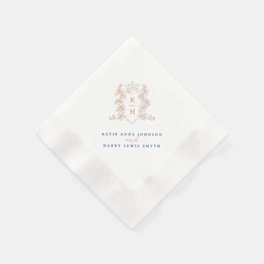 Monogram kroon wit rose goud bruiloft servet (Hoek)