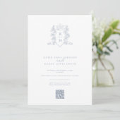 Monogram kroon wit zilver bruiloft QR-code Kaart (Staand voorkant)