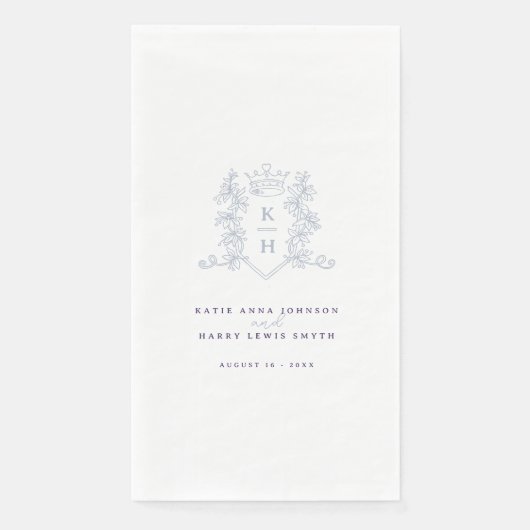 Monogram kroon wit zilver paarse bruiloft servet (Voorkant)