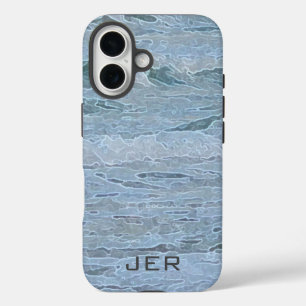 Monogram Kunstzinnige Blauwe Groene Oceaangolven K iPhone 16 Hoesje