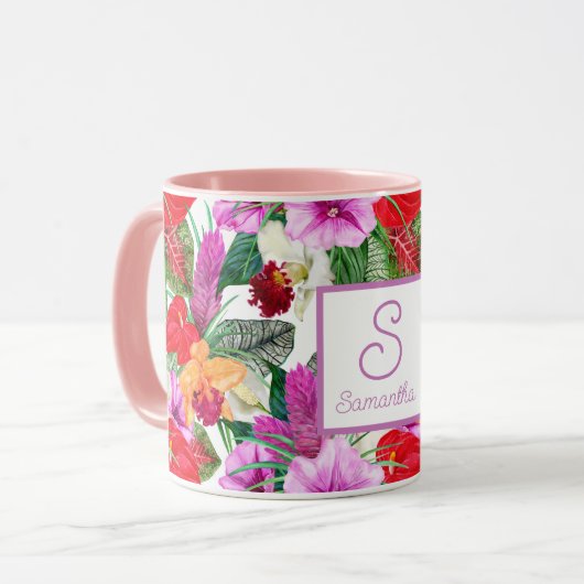Monogram kustparadijs bloeit mok (Voorkant links)