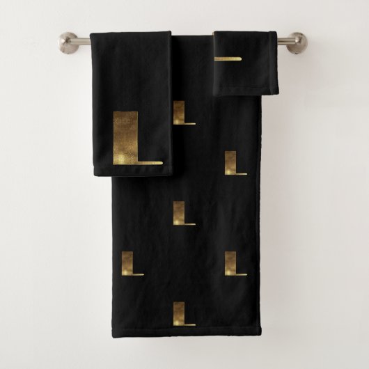 Monogram L Black en Gold Kijk Elegant Typografie Bad Handdoek (Insitu)