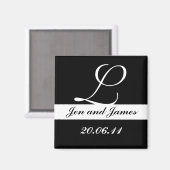 Monogram L Bruiloft Zwart & Wit Save the Date Magneet (Voorkant / Achterkant)