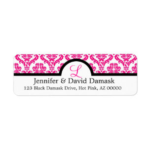 Monogram L Hot Pink Weddenschap Damask Etiket