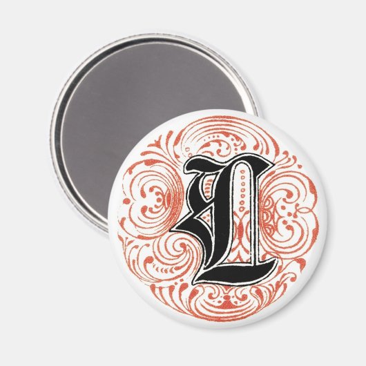 monogram "L" in het rood Magneet (Voorkant / Achterkant)