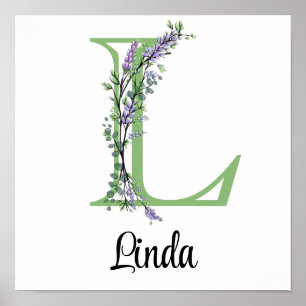 Monogram L Lavendel Eucalyptus kinderkamer Poster