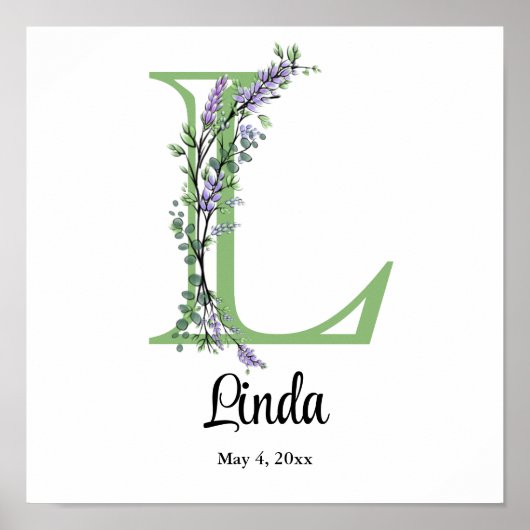 Monogram L Lavender Eucalyptus nursery Poster (Voorkant)