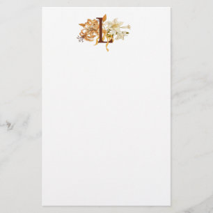 Monogram L met Lilies Briefpapier