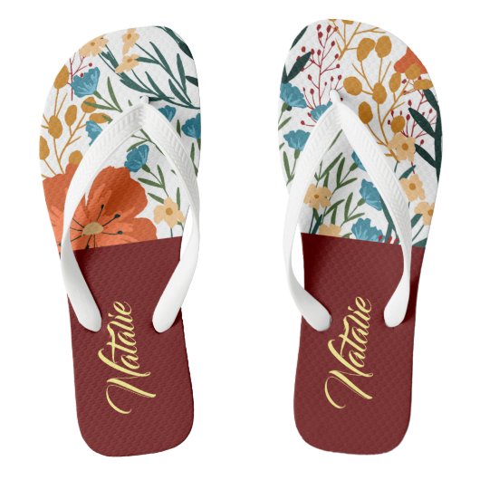 monogram l Waterverf floral l Bourgogne Teenslippers (Voetbed)