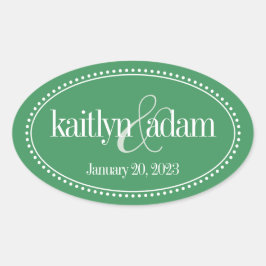 Monogram Label, Groen, Caroline Wedding Ovale Sticker