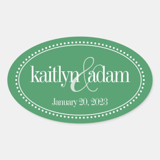 Monogram Label, Groen, Caroline Wedding Ovale Sticker (Voorkant)