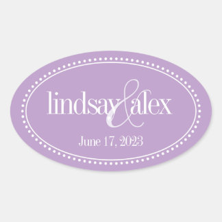 Monogram Label, Lavendel, Caroline Wedding Ovale Sticker