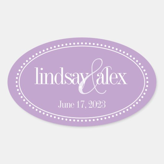 Monogram Label, Lavendel, Caroline Wedding Ovale Sticker (Voorkant)