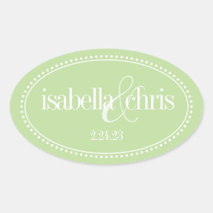 Monogram Label, Mint, Caroline Wedding Ovale Sticker