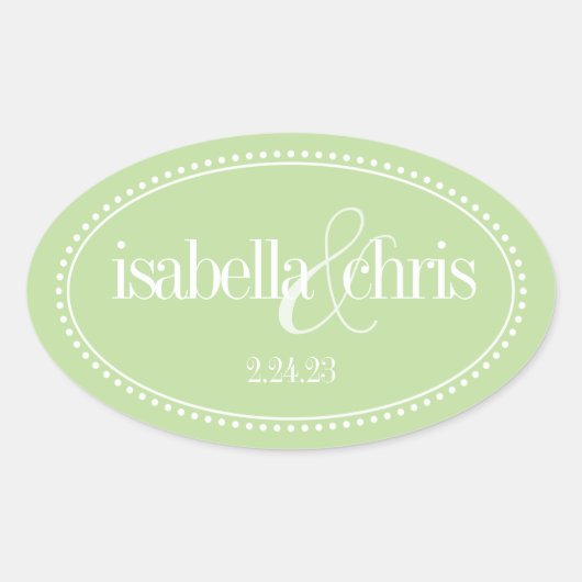 Monogram Label, Mint, Caroline Wedding Ovale Sticker (Voorkant)