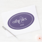 Monogram Label, Paarse, Caroline Wedding Ovale Sticker (Envelop)