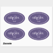Monogram Label, Paarse, Caroline Wedding Ovale Sticker (Vel)