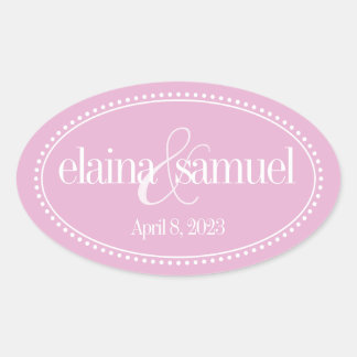 Monogram Label, Roze, Caroline bruiloft Ovale Sticker