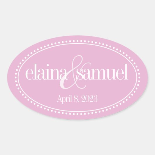 Monogram Label, Roze, Caroline bruiloft Ovale Sticker (Voorkant)