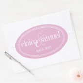 Monogram Label, Roze, Caroline bruiloft Ovale Sticker (Envelop)