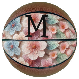 Monogram lace floral pink pastel cherry blossom basketbal