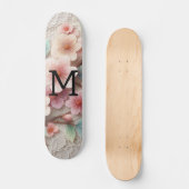 Monogram lace floral pink pastel cherry blossom  skateboard (Voorkant)