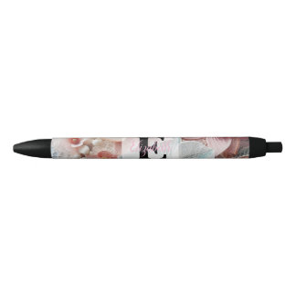 Monogram lace floral pink pastel orchid flowers  zwarte inkt pen