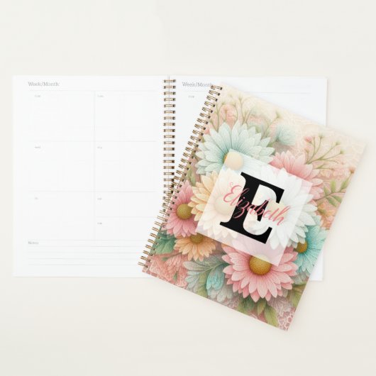 Monogram lace floral pink white blue daisies (Devant avec enveloppe)