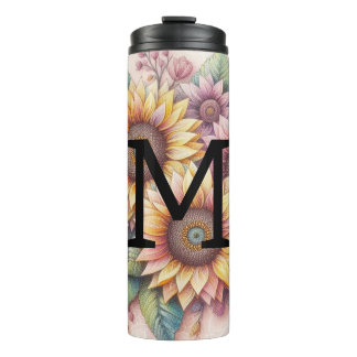 Monogram lace floral pink yellow orange sunflowers thermosbeker