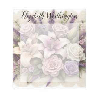 Monogram lace floral purple roses lavender lilies  notitieblok