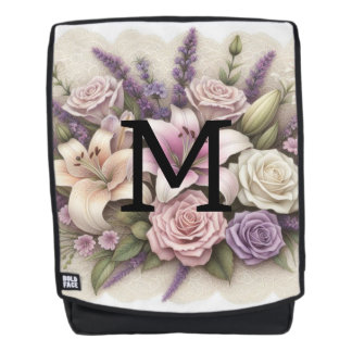 Monogram lace floral purple roses lavender lilies  rugtassen