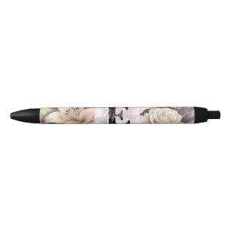 Monogram lace floral purple roses lavender lilies  zwarte inkt pen