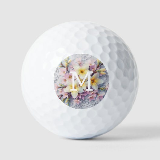 Monogram lace pink and yellow Spring flowers  Golfballen (Voorkant)