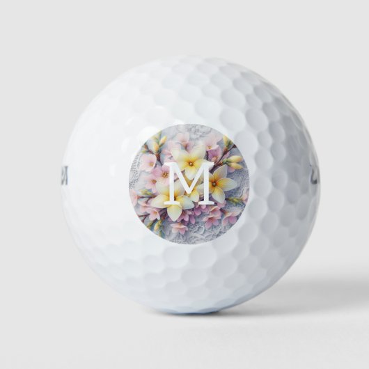 Monogram lace pink and yellow Spring flowers  Golfballen (Voorkant)