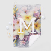 Monogram lace pink and yellow Spring flowers  Golfhanddoek (Insitu)