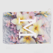 Monogram lace pink and yellow Spring flowers  Golfhanddoek (Horizontaal)