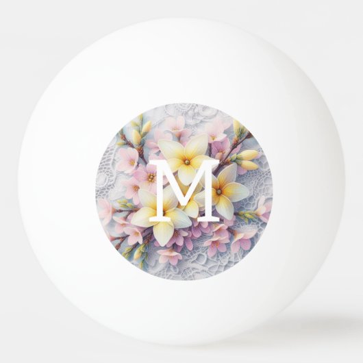 Monogram lace pink and yellow Spring flowers  Pingpongballen (Voorkant)