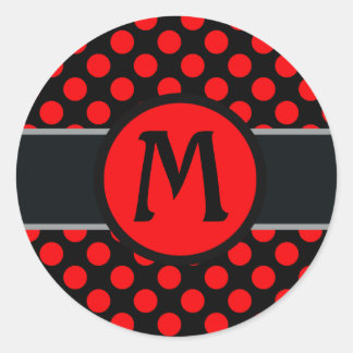 Monogram lady Polka dot - Aangepaste achtergrondkl Ronde Sticker