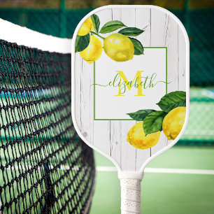 Monogram land lemmetjes waterverf op rustieke hout pickleball paddle