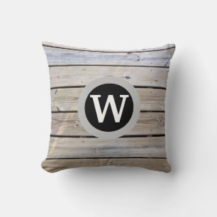 Monogram Landelijk Hout Patroon Kussen