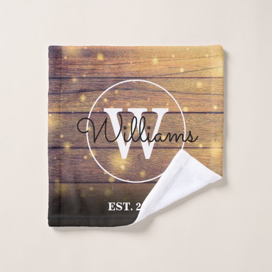 Monogram Landelijke Elegante Script Houten Panelen Bad Handdoek (Wasdoekje)