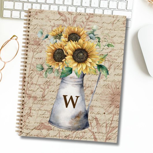 Monogram Landelijke Zonnebloem Vintage Letter Deco Notitieboek