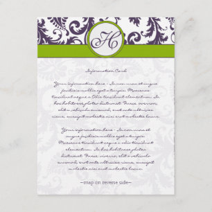 Monogram Lapis Paarse Damask-kaart Informatiekaartje