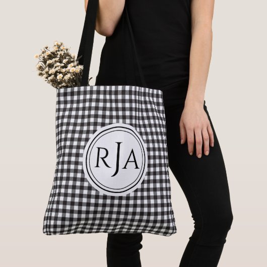 Monogram, Large Black White Buffalo Check 18" Draagtas (Dichtbij)