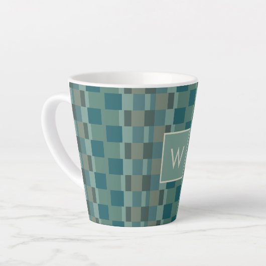 Monogram Latte Mok Modern Check in blauw, olijf (Linkerhoek)