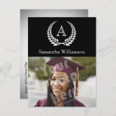 Monogram Laurel Black/White Aankondigingskaart (Voorkant / Achterkant)