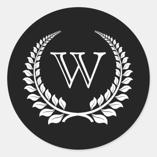Monogram Laurel Black/White Ronde Sticker (Voorkant)