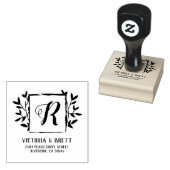 Monogram Laurel Lijst Bruiloft Retouradres Rubberstempel (Gestempeld)